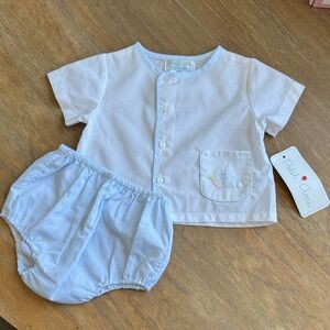 Petit Ami White and Light Blue Bunny Diaper Cover Set
